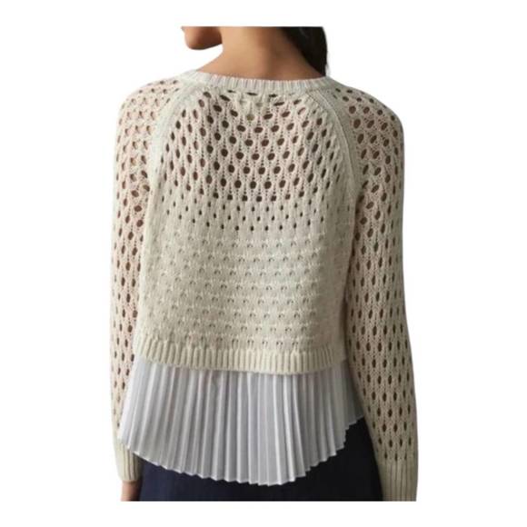 NEW FATE pleated open knit sweater in oatmeal - Picture 2 of 4